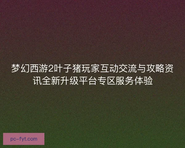梦幻西游2叶子猪玩家互动交流与攻略资讯全新升级平台专区服务体验